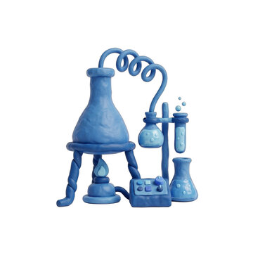 Clay style 3D chemistry laboratory equipment illustration