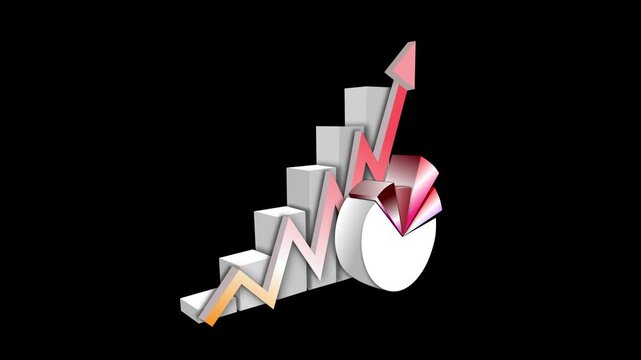 Pie chart and upward trending bar graph on dark background. Financial pie chart and upward trending bar graph for corporate growth. Professional pie chart and bar graph.