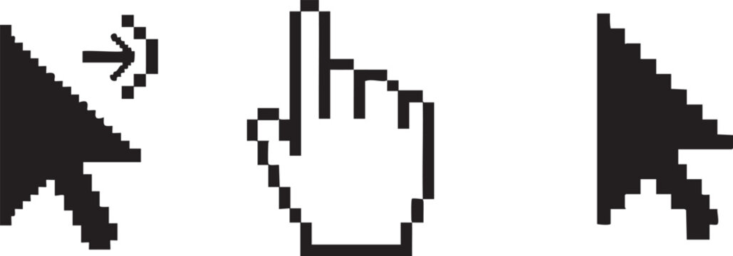 Black and white pixelated cursor on white background computer mouse pointer