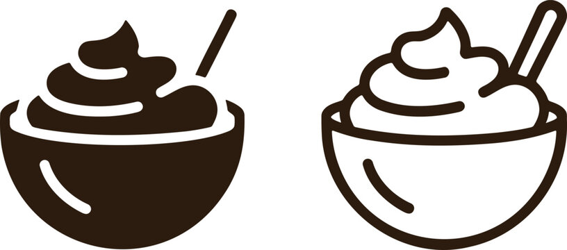 Two styles of yogurt or whipped cream icons in a bowl with a spoon