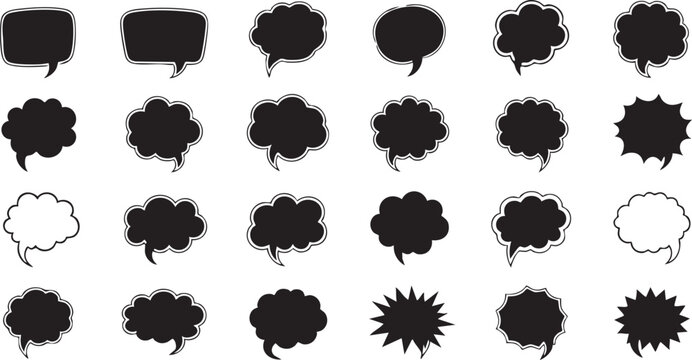 Black and white speech bubbles isolated on white background comic dialogue