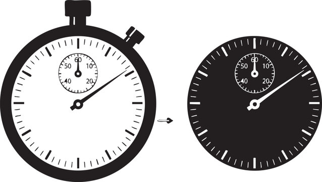 Black and white stopwatch and clock faces showing 10:10 time analog time 10:10