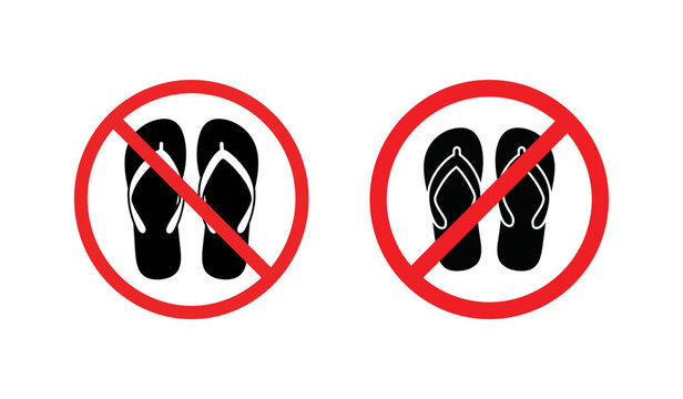 No Sandals Prohibited Sign Red Circle Forbidden Symbol No Flip Flops Sign Vector Icon Isolated on White Background