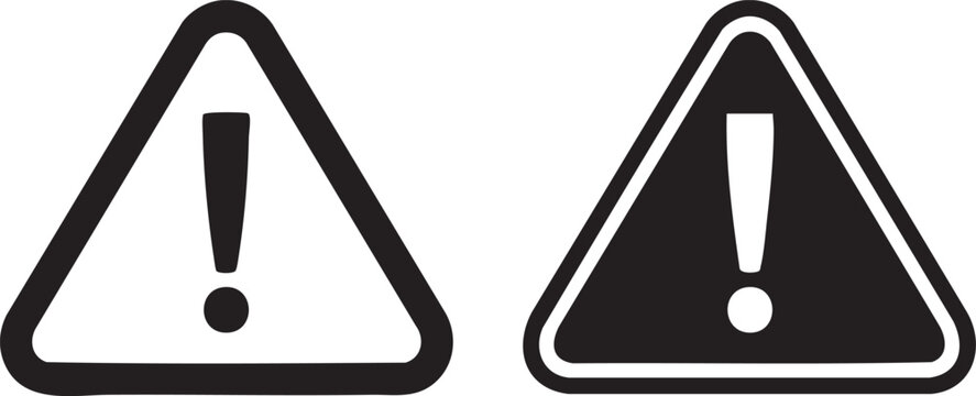 Black equilateral warning triangles with exclamation mark symbols isolated on white background