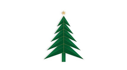 Obraz premium Elegant green Christmas tree with a golden star on a white background