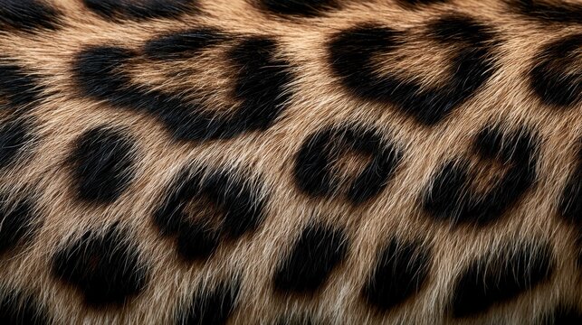 Close-up texture of leopard fur with black spots on a tan background