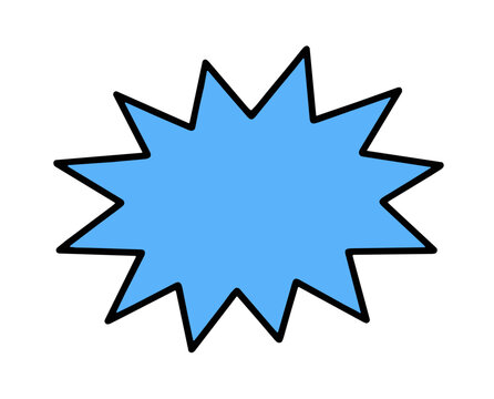 Single large blue starburst explosion speech bubble with bold black outline. Dynamic spiky shape for comic shout, exclamation and attention-grabbing design in pop art style.