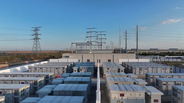 Large-scale energy storage power station with equipment arrays and transmission infrastructure