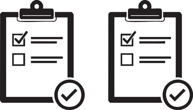 Two black clipboards with white checklists and checkmarks on white background