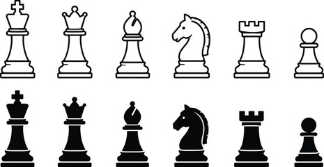 Modern Chess Pieces Icon Collection for Strategy Game Tournament and Board Competition © ahmta