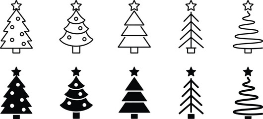 Naklejka premium Modern Christmas Tree Icon Set for Holiday Decoration and Festive Design