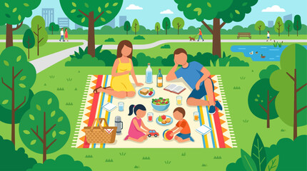 Fototapeta premium Family enjoying a picnic in the park.