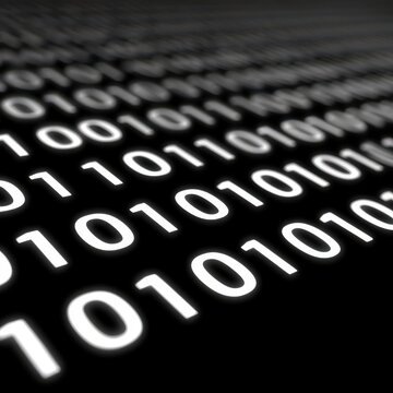 White binary code background with zeros and ones on black