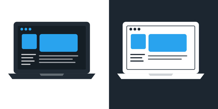 Laptop with website wireframe dashboard template UI UX design mockup in solid and linear flat icon vector styles