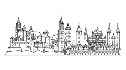 Fototapeta premium Krakow Skyline Outline - Wawel Castle and Old Town Buildings