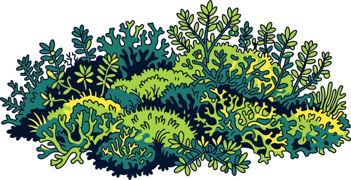 Stylized Illustration of Forest Moss and Lichen Cluster