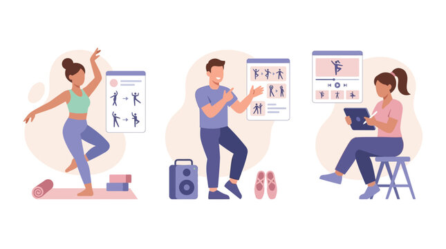 Online Dance Class: People learning ballet, yoga, and choreography via digital platforms