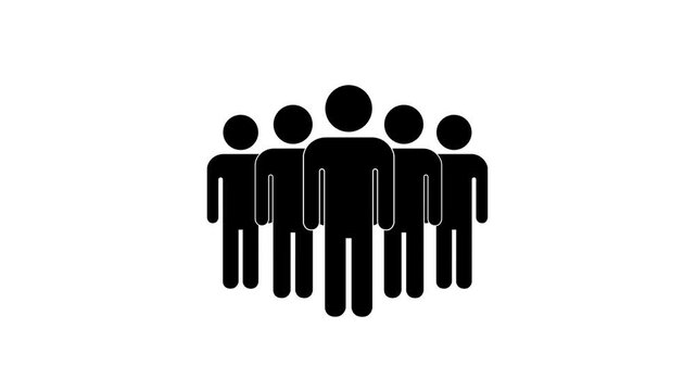 Group of people, crowd icon, stick figure man, stickman isolated silhouettes. white background. animation