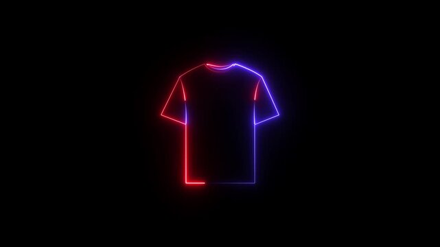 Glowing neon red and blue color t-shirt icon with a glowing neon black background. animation