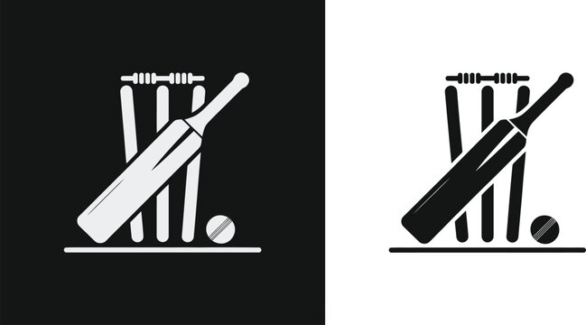 Cricket wicket stump icon, wooden stumps and bails, cricket sports sign, game logo, sports app, tournament branding, web interface, poster design.