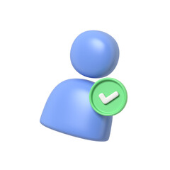 Fototapeta premium A 3D rendering of a user avatar icon with a green checkmark symbolizing verification and successful completion.3d render