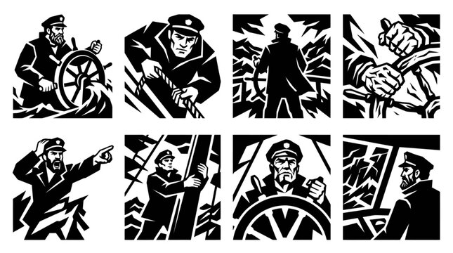 Nautical Captains Set: Vintage Style Maritime Illustrations