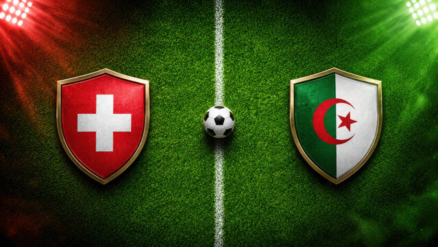 Switzerland verses Algeria. International soccer match with country flags
