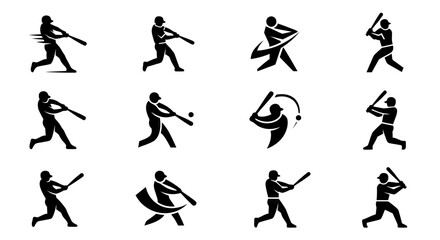 Baseball Player Silhouette Icons - Action Poses © varla