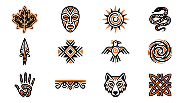 Ethnic tribal and indigenous symbol icon collection