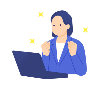 問題が解決してガッツポーズをするビジネスウーマン 喜ぶ女性の会社員のイラスト素材