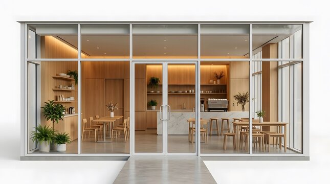 Modern Luxury Caf&eacute; Interior with Minimalist Design and Natural Lighting