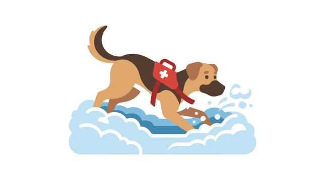 Rescue Dog in Water, German Shepherd, Lifeguard, Water Rescue, Animal Illustration