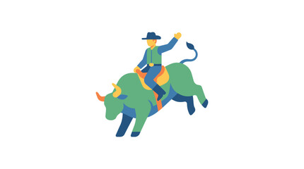 Cowboy riding a bucking bull, rodeo action, flat design illustration © AR99