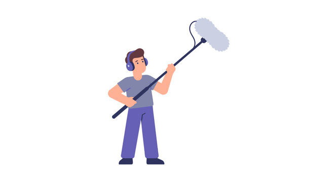 Sound Recordist Holding Boom Microphone with Windscreen