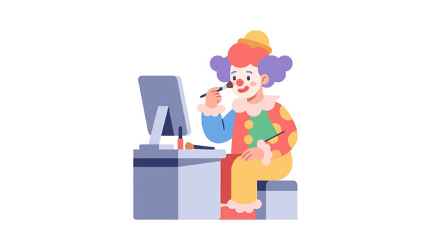 Clown Applying Makeup in Front of Mirror