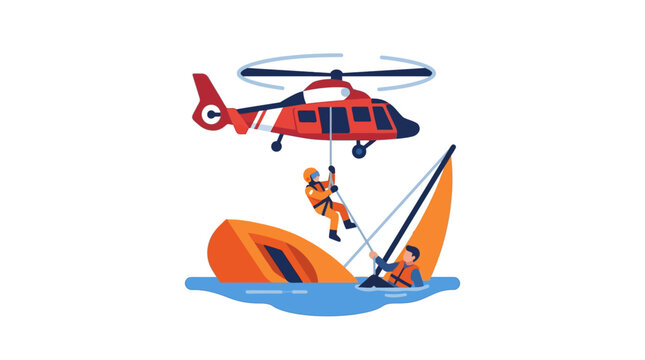 Helicopter Rescue Operation Saving People from Sinking Boat
