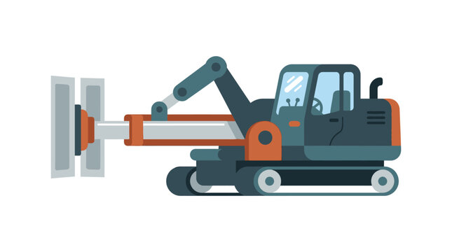 Excavator with Concrete Breaker Attachment on White Background