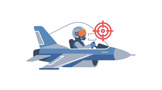 Pilot in Jet Fighter with Target Reticle, Pixel Art Style