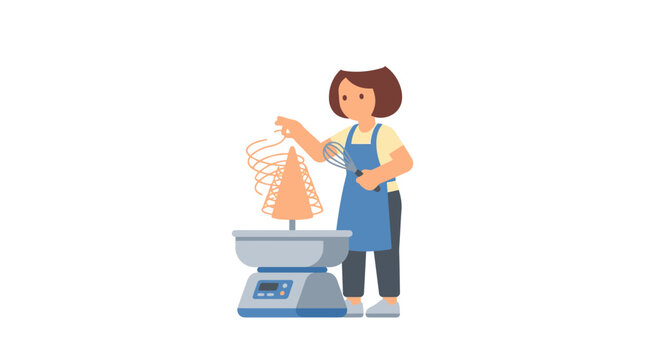 Woman Making Cotton Candy on Machine, Vector Illustration
