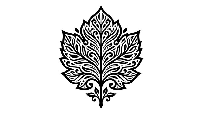 Intricate symmetrical leaf motif with decorative scrolling patterns.
