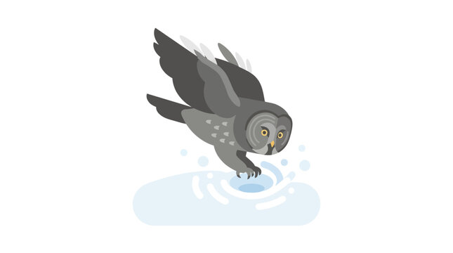 Pixel Art Owl Landing on Water Surface