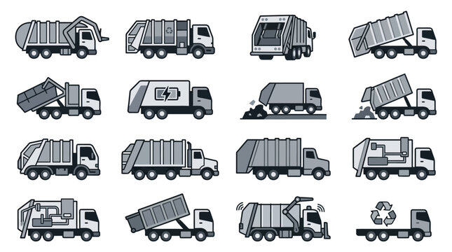 Garbage truck and waste disposal vehicle icons.