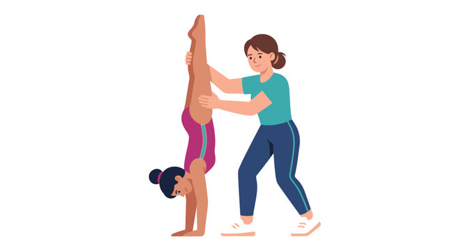 Gymnast Performing Handstand with Coach Support