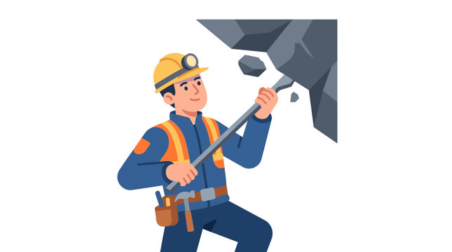 Miner working with pickaxe, mining industry, hard work, safety gear, digging rocks
