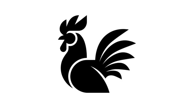Black rooster silhouette icon, minimalist design, farm bird symbol