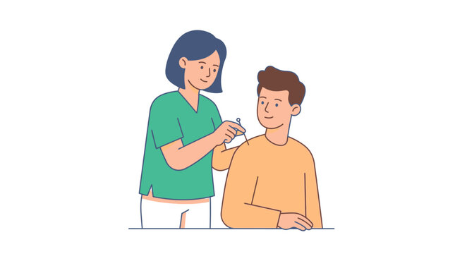 Nurse giving vaccination shot to patient, medical illustration, healthcare concept