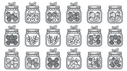 Glass jars filled with various berry preserves. © Septi