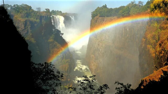 impressive Victoria Falls with rainbow in Zimbabwe 418