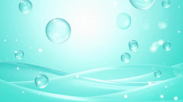 Clean Aqua Background with Water Bubbles, Soft Light and Abstract Fluid Waves Animation