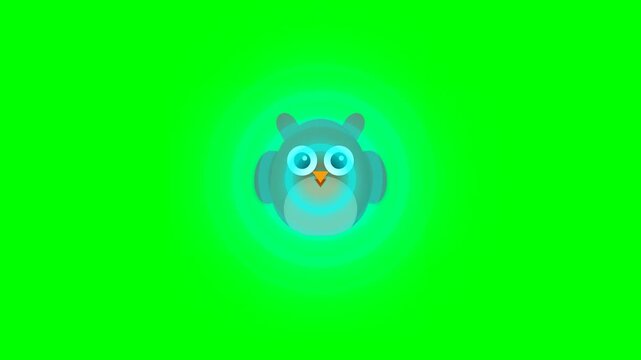 Cute Cartoon Owl Icon on Green Screen Background